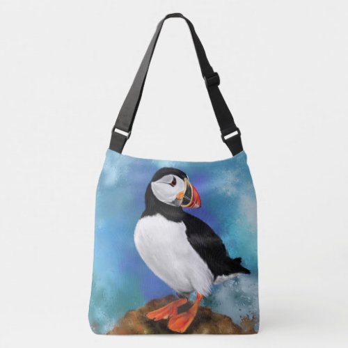 Atlantic Puffin Bird Painting Crossbody Bag