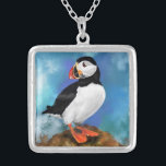 Atlantic Puffin Bird Silver Plated Necklace<br><div class="desc">Beautiful Atlantic Puffin Bird Painting Migned Art Watercolor Clown Beak</div>