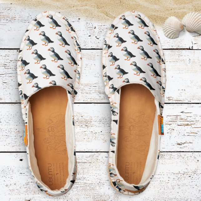 Atlantic Puffin Birds Patterned Coastal Espadrilles (Stylish summer espadrilles with a chic and modern Atlantic puffins pattern)