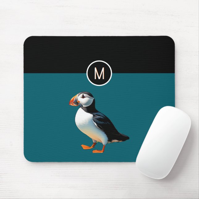 Atlantic Puffin Coastal Wildlife Bird Monogrammed Mouse Pad (With Mouse)
