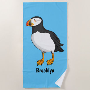 Atlantic puffin illustration beach towel
