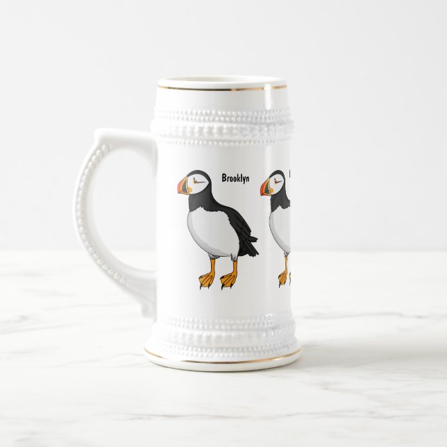 Atlantic puffin illustration beer stein (Left)