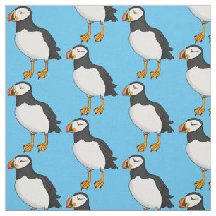 Atlantic puffin illustration fabric