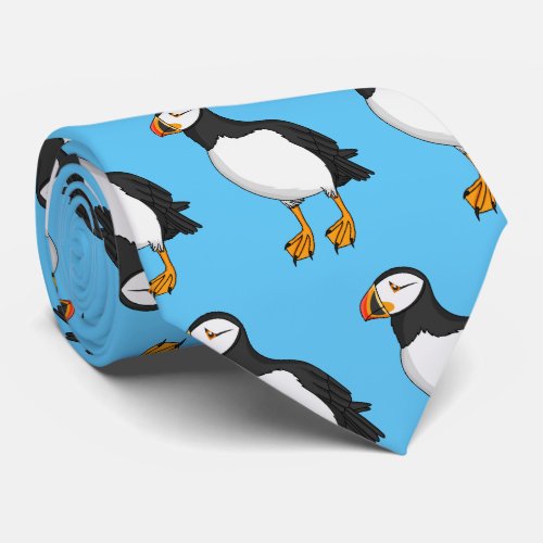 Atlantic puffin illustration neck tie