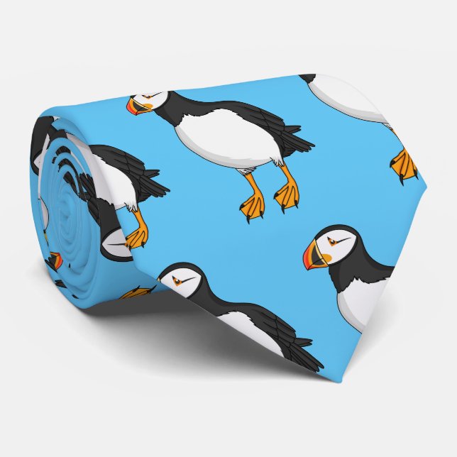 Atlantic puffin illustration neck tie (Rolled)