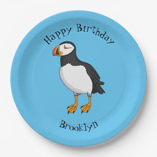 Atlantic puffin illustration  paper plates (Front)
