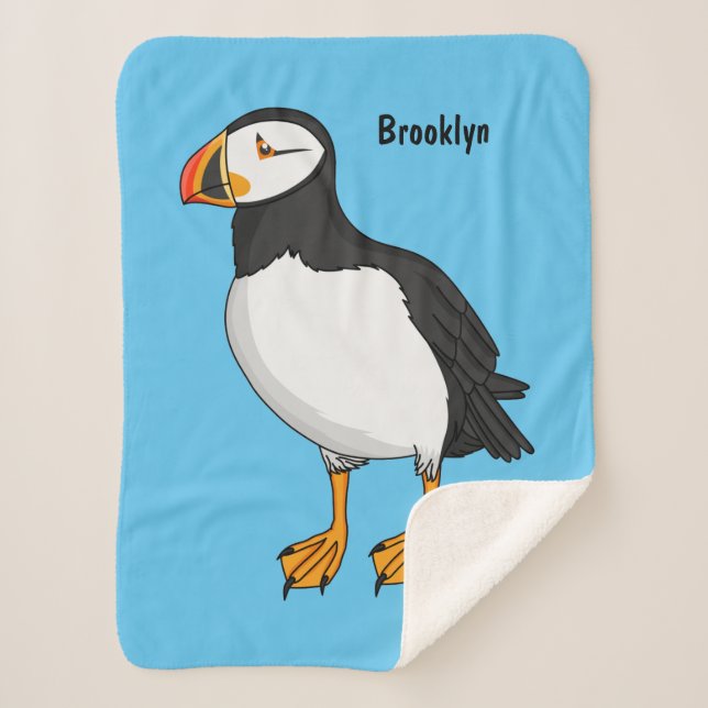 Atlantic puffin illustration sherpa blanket (Front)