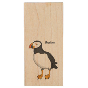 Atlantic puffin illustration wood flash drive