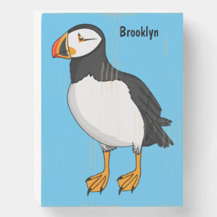 Atlantic puffin illustration wooden box sign