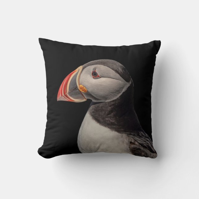 Atlantic Puffin in Machias, Maine Throw Pillow (Front)