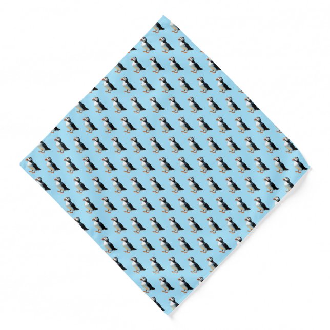 Atlantic Puffin Light Blue Coastal Seabird Pattern Bandana (Front)