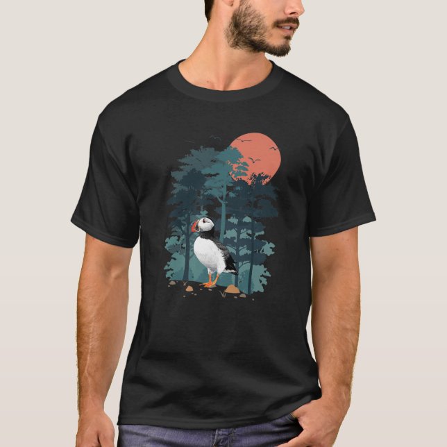 Atlantic Puffin Mountain Sky Flying Ocean Sea-Bird T-Shirt (Front)