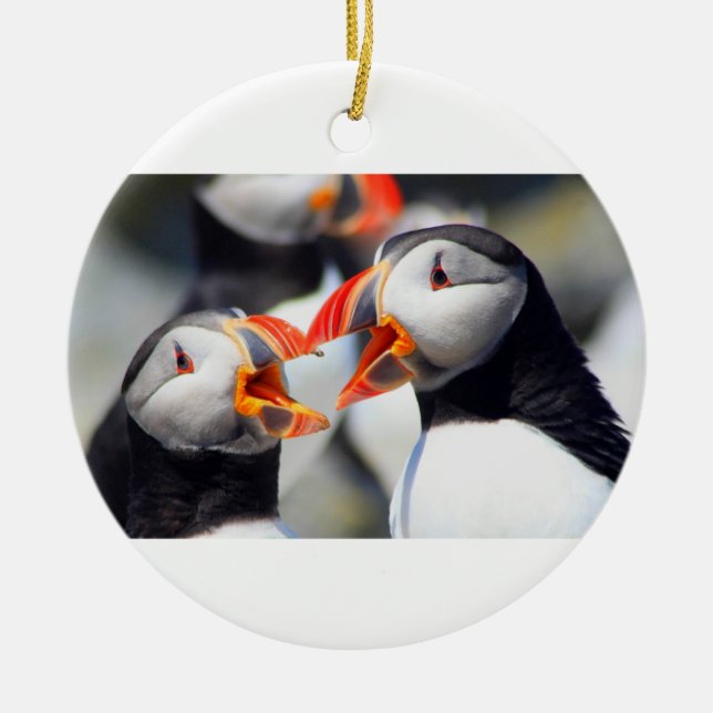 Atlantic Puffin mouths Ceramic Ornament (Front)