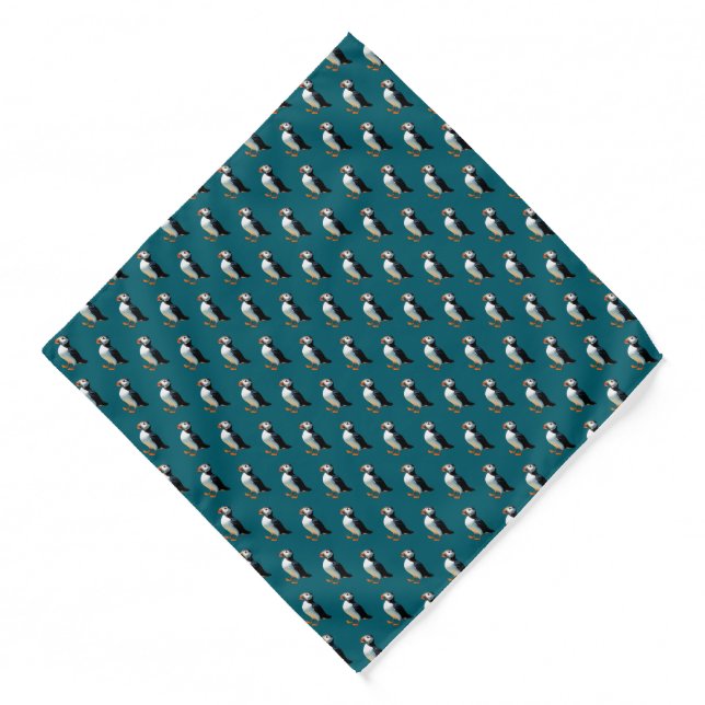 Atlantic Puffin Ocean Blue Seabird Patterned Bandana (Front)