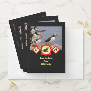 Atlantic Puffin Swimming Cartoon Monogram Photo Pocket Folder