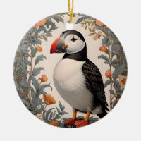 Atlantic Puffin William Morris Inspired Floral