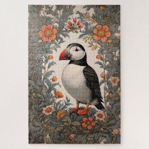 Atlantic Puffin William Morris Inspired Floral Jigsaw Puzzle