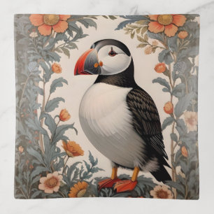 Atlantic Puffin William Morris Inspired Floral Trinket Tray