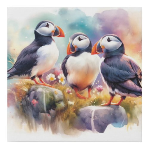 Atlantic puffins 310524AREF123 _ Watercolor Faux Canvas Print