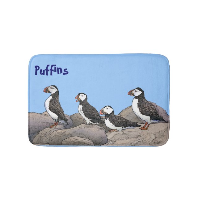 Atlantic Puffins Bathroom Mat (Front)