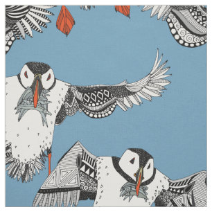 Atlantic Puffins blue Fabric
