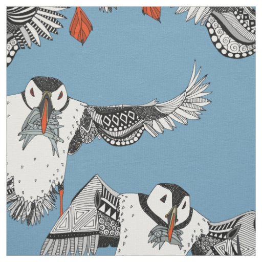 Atlantic Puffins blue Fabric