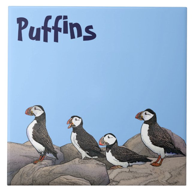Atlantic Puffins Ceramic Tile (Front)