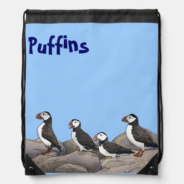Atlantic Puffins Drawstring Bag (Front)