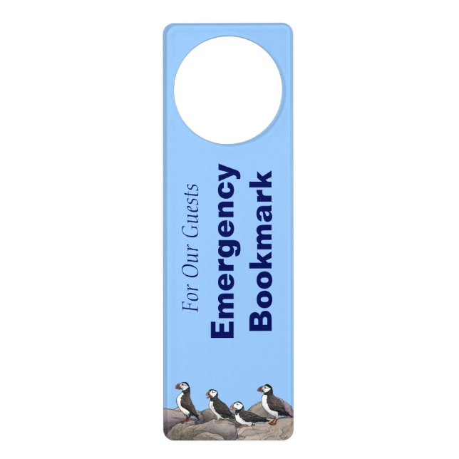Atlantic Puffins Emergency Bookmark Door Hanger (Front)