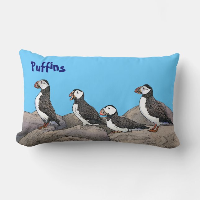 Atlantic Puffins Lumbar Pillow (Front)