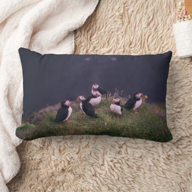 Atlantic Puffins Lumbar Pillow (Blanket)