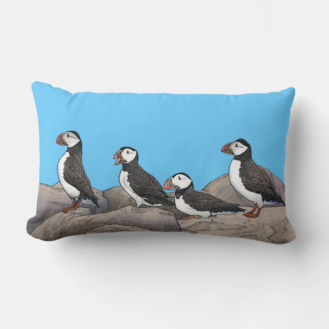 Atlantic Puffins Lumbar Pillow (Front)