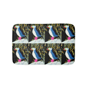 atlantic puffins on seaweed bathroom mat