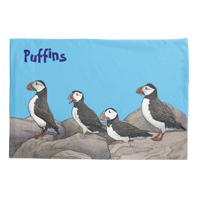 Atlantic Puffins Pillow Case (Back)