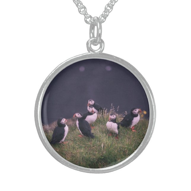 Atlantic Puffins Sterling Silver Necklace (Front)