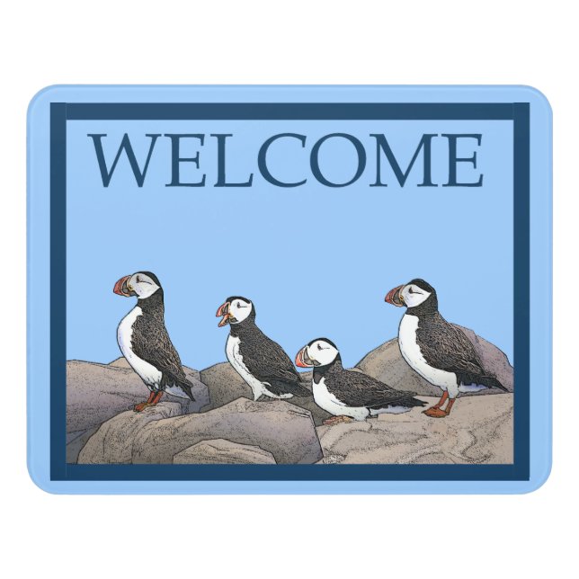 Atlantic Puffins - Welcome Door Sign (Contemporary Front)