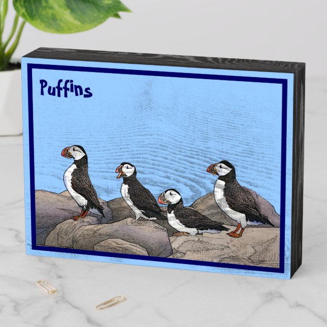 Atlantic Puffins Wooden Box Sign (In Situ Horizontal)