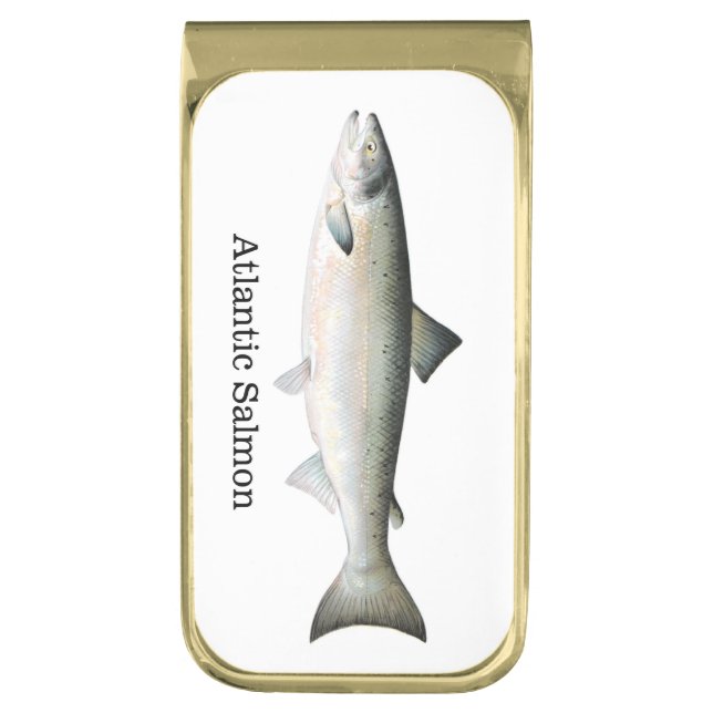 Atlantic Salmon Fish Gold Finish Money Clip (Front Vertical)