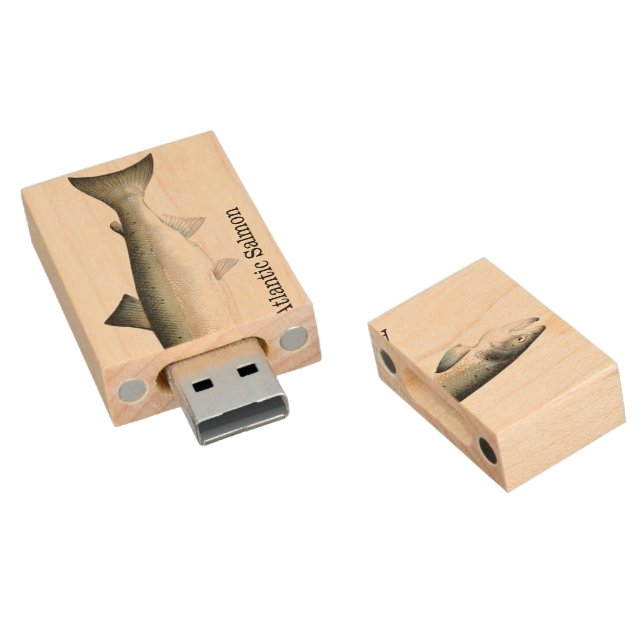 Atlantic Salmon Fish Wood USB Flash Drive (Angled)