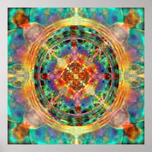 Atlantis inspired Rainbow Mandala Blue and Gold Poster