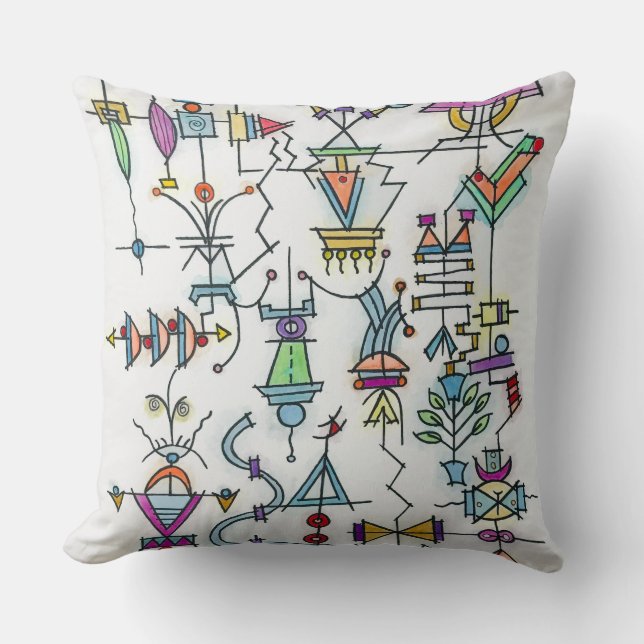 Atlantis Two-Whimsical Modern Geometric Symbols Throw Pillow (Front)