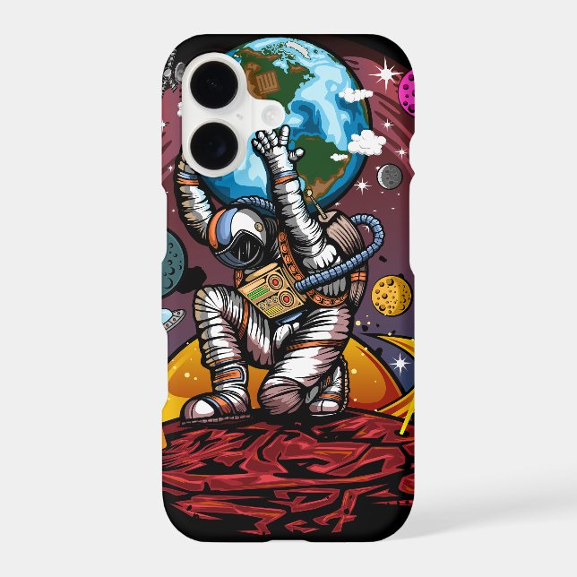 Atlas Astronaut Holding Earth Mars Cosmic Galaxy iPhone Case (Back)