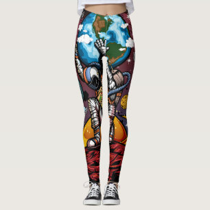 Atlas Astronaut Holding Earth Mars Galaxy Cosmic Leggings