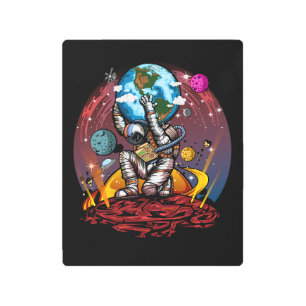 Atlas Astronaut Holding Earth Mars Galaxy Cosmic Metal Print