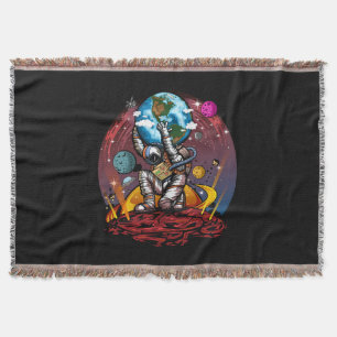 Atlas Astronaut Holding Earth Mars Galaxy Cosmic S Throw Blanket