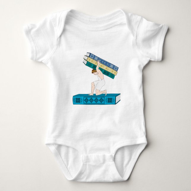 Atlas Holding Stack of Books Baby Bodysuit (Front)