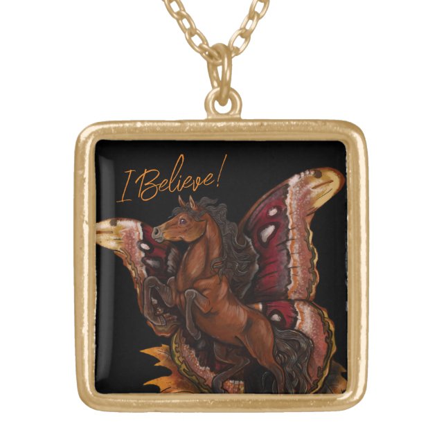 Atlas Moth Fairy Horse Gold Plated Necklace (Front)