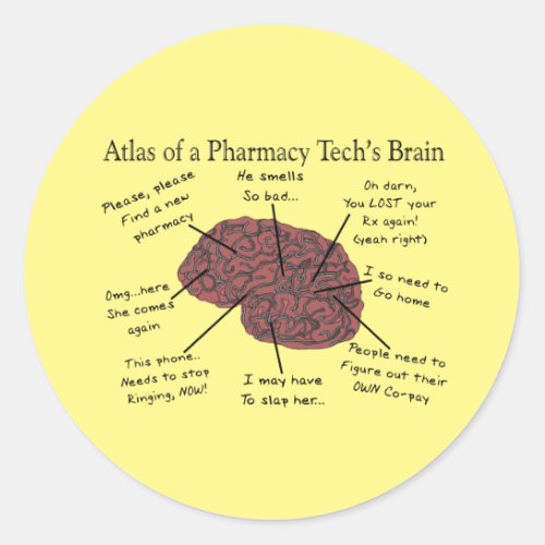 Atlas of a Pharmacy Techs Brain  Classic Round Sticker