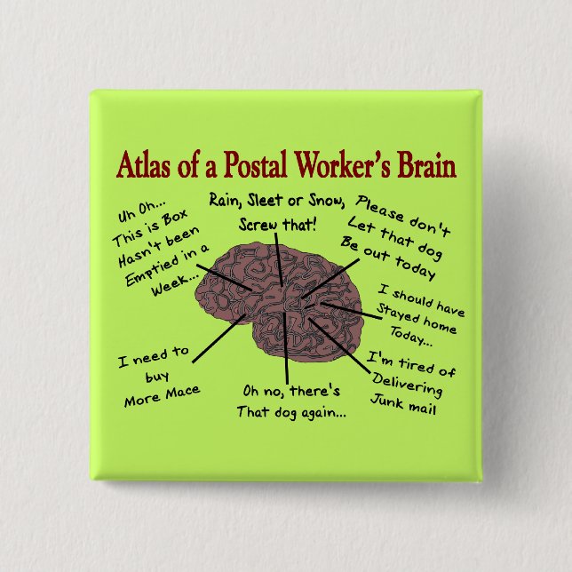 Atlas of a Postal Worker's Brain Pinback Button (Front)