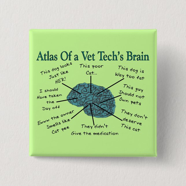 Atlas of a Vet Tech's Brain Button (Front)